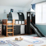 VidaXL Pat etajat de copii cu turn alb/negru 90x190 cm lemn masiv pin