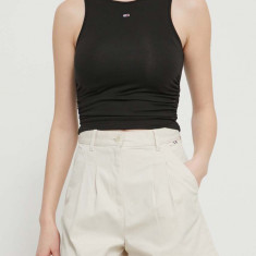 Tommy Jeans pantaloni scurți femei, culoarea bej, uni, high waist, DW0DW17775