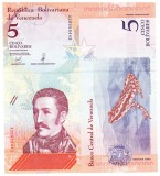 Venezuela 5 Bolivares 2018, P-102 UNC - Bancnota Originala Venezuela