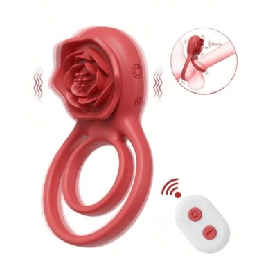 Inel Rosa Penis Ring&amp;amp;Clit Stim, Remote Control, 9 Moduri Vibratii, Silicon, USB, Rosu, Passion Labs foto