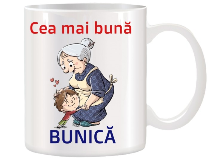Cana alba personalizata Cea mai buna Bunica, INOVATIX&reg;. 330ml