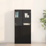 vidaXL Dulap Inalt Stejar Negru 68x37x142cm Lemn, 4 Usi Sticla, Rafturi multiple, Mobilier Living Modern