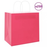 Cumpara ieftin Pungi de h&acirc;rtie 250 buc cu m&acirc;nere roz 54x15x49 cm