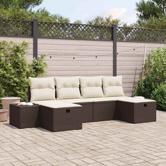 vidaXL Set de canapele pentru grădină cu pernă 6 pcs Maro Rattan poli 3359417