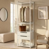 Cuier de hol cu 2 sertare, bara haine si 4 polite, gri, 200x61x40 cm