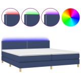Cumpara ieftin Pat cu arcuri, saltea si LED, albastru, 200x200 cm, textil