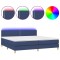 Pat cu arcuri, saltea si LED, albastru, 200x200 cm, textil