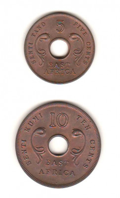 SV * EAST AFRICA 5 CENTS / SENTI TANO &amp;amp; 10 CENTS / SENTI KUMI 1964 (lit. H) UNC foto