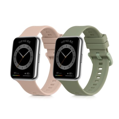 Set 2 curele pentru Huawei Watch Fit 2, Kwmobile, Roz/Verde, Silicon, 59298.03 foto