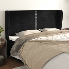 vidaXL Tăblie de pat cu aripioare, negru, 183x23x118/128 cm, catifea