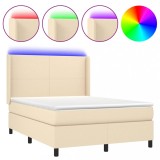 Cumpara ieftin Pat cu arcuri, saltea si LED, crem, 140x190 cm, textil