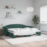 vidaXL Pat de zi cu extensie, verde &icirc;nchis, 90x200 cm, catifea