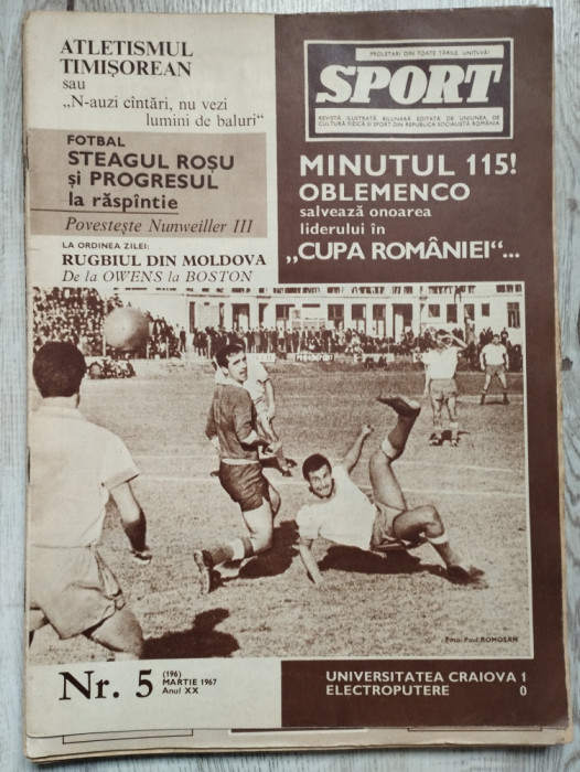 Revista SPORT nr. 5 (196) - Martie 1967 - Steagul Rosu, Progresul, CFR Arad
