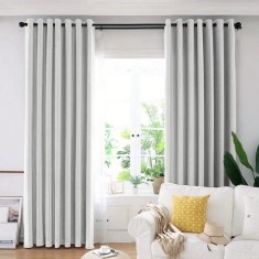 Draperie din catifea blackout cu inele argintii, Madison, 150x220 cm, densitate 700 g/ml, Bright White, 1 buc