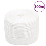 VidaXL Fr&acirc;nghie de barcă, alb complet, 6 mm, 100 m, polipropilenă