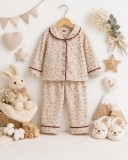 Pijama bej din doua piese bumbac, tiny daisy confort - Bymurat (Marime