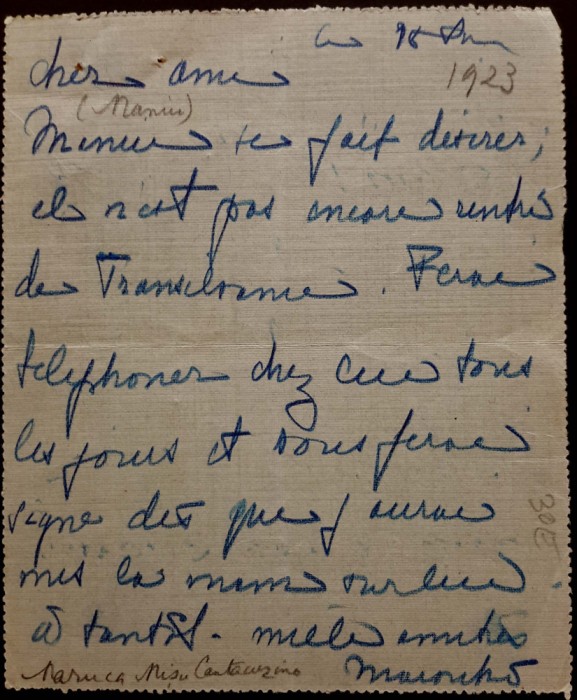 MARUCA CANTACUZINO, Autograf, pe o corespondență adresată, &icirc;n 1923, prin Radu Filitti omului politic IULIU MANIU.