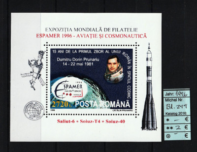 Rom&amp;acirc;nia, 1996 | ESPAMER 96 &amp;ndash; Aviaţie &amp;amp; Cosmonautică, Prunariu cosmos - MNH | aph foto