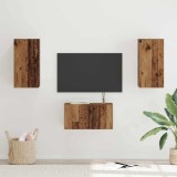 vidaXL Set comodă TV cu raft Pe perete cu depozitare cu ușă 3 pcs Lemn vechi 60 x 30 x 30 cm