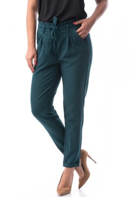 E756-12 Pantaloni casual, cu talie inalta decorata cu cordon foto