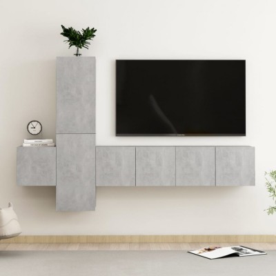 vidaXL Set comode TV, 5 buc., gri beton, PAL foto