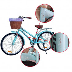 Bicicleta dama, 24 inch, V-brake, cos cumparaturi, portbagaj, sonerie, RESIGILAT