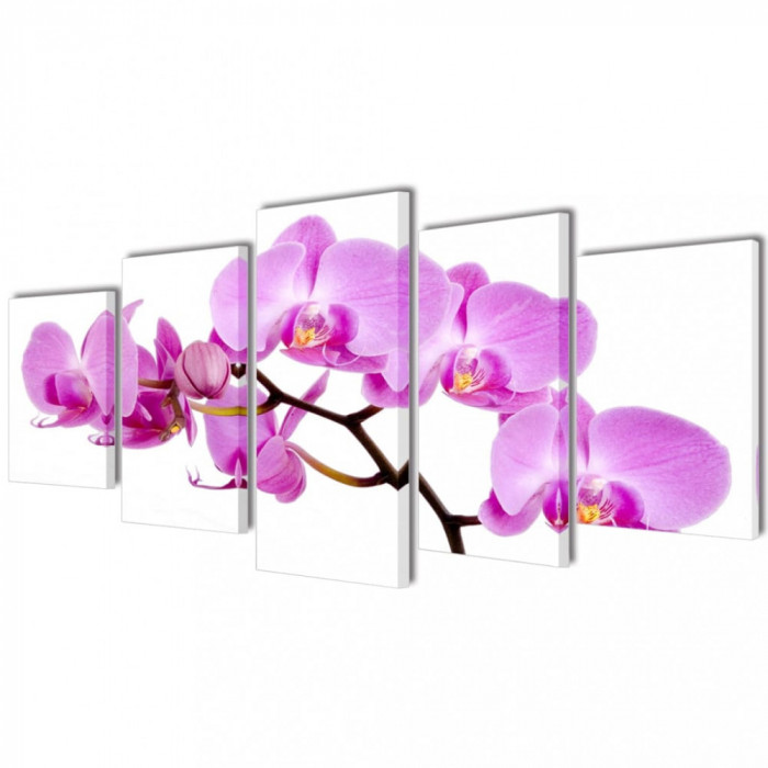 Set tablouri p&acirc;nză, imprimeu orhidee, 200 x 100 cm