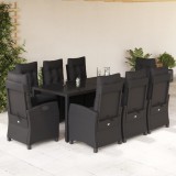 vidaXL Set mobilier de grădină cu perne, 9 piese, negru, poliratan 3212643