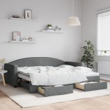 vidaXL Pat de zi cu extensie și sertare, gri &icirc;nchis, 90x200 cm textil