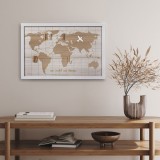 Ramă Foto Lemn, Model Hartă Mondială, Dimensiuni 60x40cm, 8 Clești, Bej, Oem