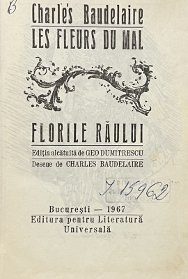 LES FLEURS DU MAL / FLORILE RAULUI de CHARLES BAUDELAIRE, BUC. 1967 foto