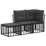 vidaXL Set de canapele de exterior cu pernă 3 pcs Negru Poliester 3437441