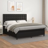 Cumpara ieftin Pat box spring cu saltea, negru, 180x200 cm, piele ecologică