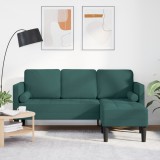 vidaXL Canapea formă L, 3 locuri, verde &icirc;nchis, 160 cm, textil