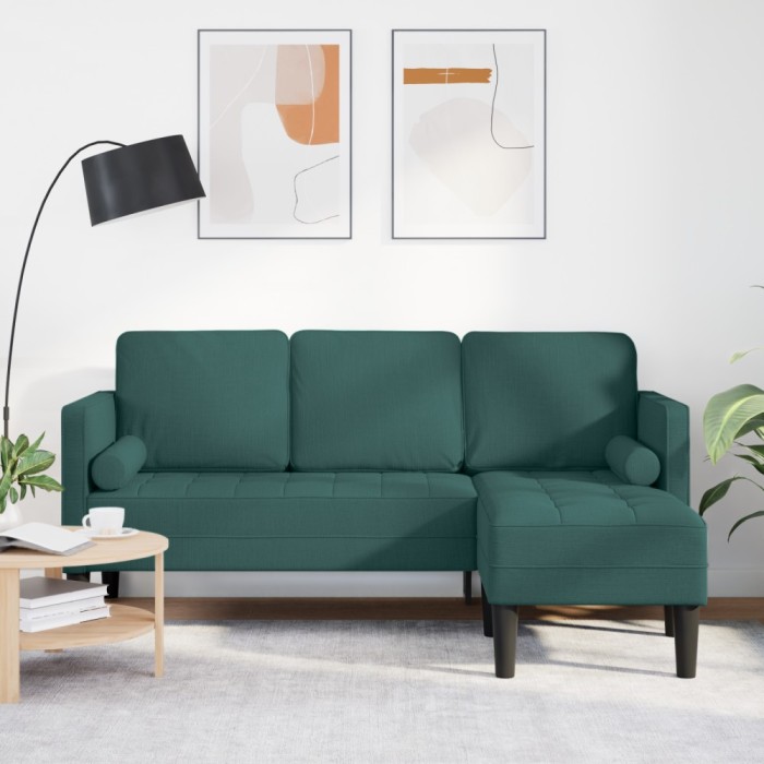 vidaXL Canapea formă L, 3 locuri, verde &icirc;nchis, 160 cm, textil