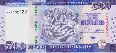 Bancnota Liberia 500 Dolari 2022 - PNew UNC foto