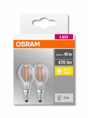 Set 2 becuri Led Osram, E14, 4W, 470 lumeni, lumina calda(2700K), durata de viata 10.000 ore, clasa energetica A++ foto