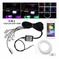 kit Lumini ambientale auto 6M neon RGB, aplicatie prin Bluetooth