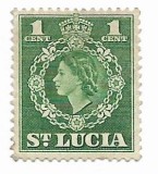 St. Lucia - Emisiunea din 1949 cu portretul reginei Elizabeth II spre stanga si cu Cifru Regal Nou, 1953-1954 - valoare neobliterata