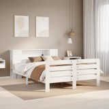 VidaXL Cadru de pat fără saltea, alb, 160x200 cm, lemn masiv pin