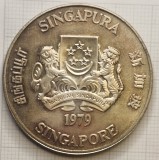 Singapore 10 Dollars 1979, KM#17, argint, mare 40.7 mm diametru, Communication Satellite, comemorativa