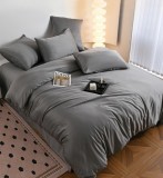 Cumpara ieftin Lenjerie De Pat Tip Matase Cryona Tm013, Bumbac, Poliester, 4 Piese, Fara Elastic, Gri