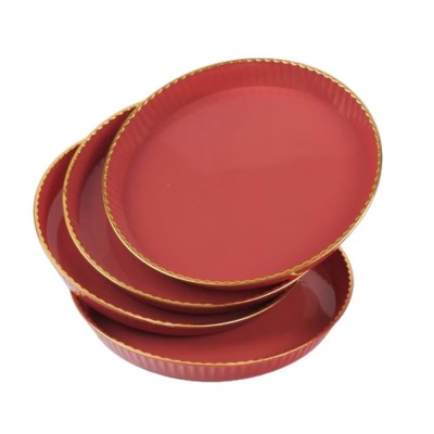 Set 4 tavi rotunde Pufo Gentle pentru servire aperitive, dulciuri, bomboane, 15 cm, rosu foto