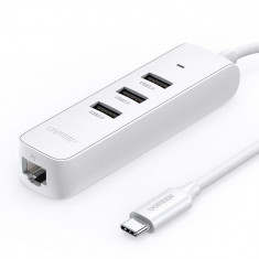 Ugreen HUB 4in1 USB Tip C - 3x USB Tip A 3.1 Gen 1 + RJ45 Alb (CM416 50620) 50620-UGREEN