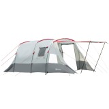 Outsunny Tenta de camping familială 6-8 persoane, tentă tunnel impermeabilă, uși + ferestre, 5,1 x 2,4 x 1,8 cm, gri deschis | Aosom Romania