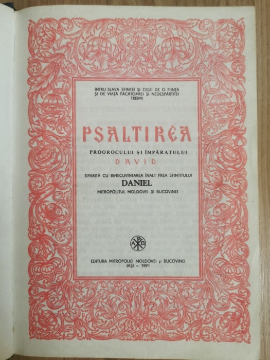 Psaltirea Proorocului si Imparatului David 1991 - editura MMB, prima editie