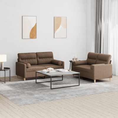 vidaXL Set de canapele cu perne, 2 piese, maro, textil 3201587 foto