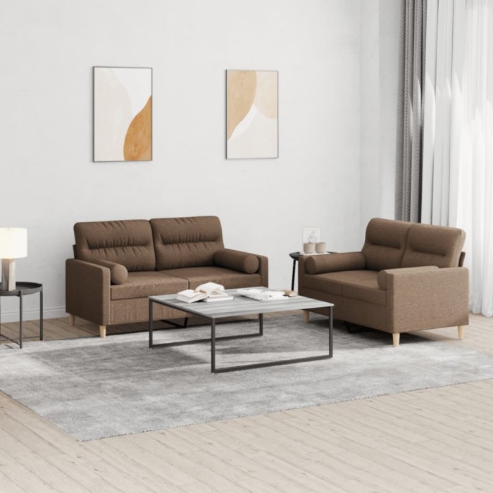 vidaXL Set de canapele cu perne, 2 piese, maro, textil 3201587