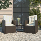 Gossi set mobilier de exterior cu perne, 3 piese, negru, poliratan