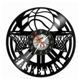 Ceas de perete din disc vinil, Tematică Baschet, Design Minimalist cu Minge de Baschet Stilizată, Negru, 30 cm